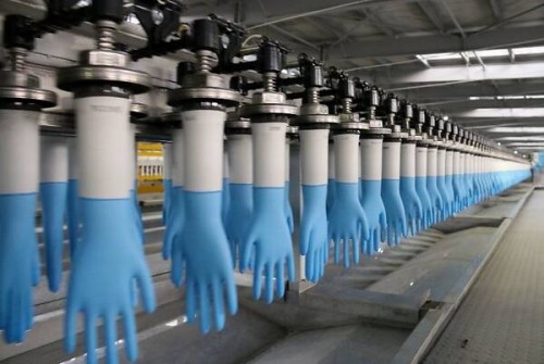 Double-mould medical nitrile gloves production line
